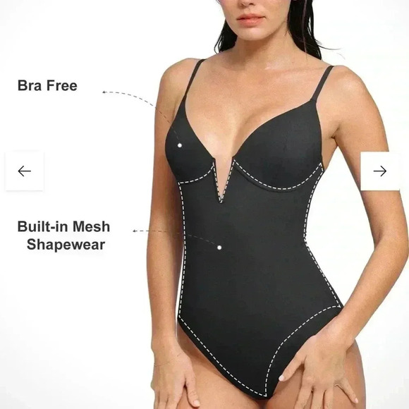 NWT POPILUSH Shapewear Swimsuit Deep V-Neck One-Piece Low-Back - Picture 4 of 7